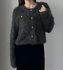 Louere / ゴールドボタンシャギーニットカーディガン　ルエレ