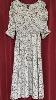 AS KNOW AS Plus 花柄グレー七分袖ワンピース フリーサイズ