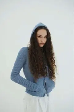 BORDER KNIT ZIP HOODIE ブルー ウニュイ - メルカリ