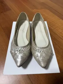 LE TALON ポインテッドサシメッシュフラット　ゴールド　25.5cm