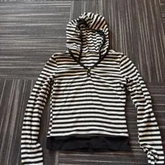 韓国　フード付きストライプ長袖トップス