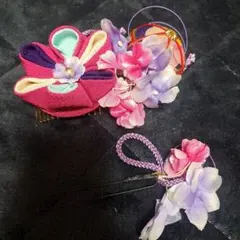 かんざし　髪飾り　2点セット　ピンク系