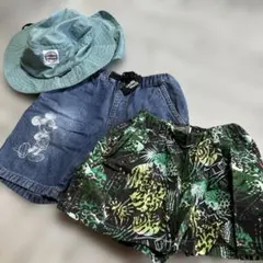 ミッキー柄デニムハーフパンツとハットセット