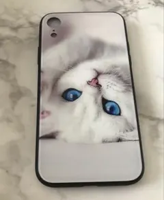 可愛いねこちゃん♪背面9Hガラスケース　iPhoneXR 白猫