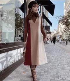 eimy istoire Vネックカラーコンビワンピース　Vネックワンピース