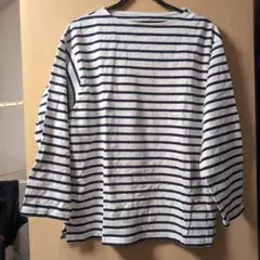 無印良品(MUJI) 紺色と白色の ボーダー七分袖ボートネックシャツ　 Sサイズ