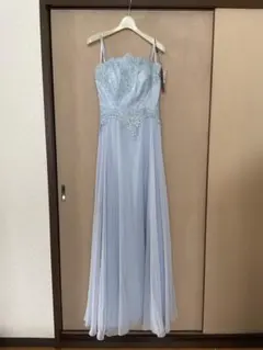 ライトブルー レース装飾 ロングドレス Mサイズ　演奏会