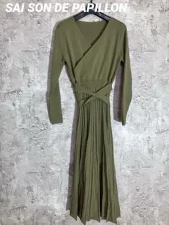 ☘️SAI SON DE PAPILLON リブプリーツ　ロングニットワンピース