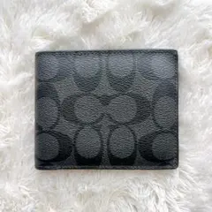 COACH コーチ 二つ折り財布 シグネチャー ブラック レザー メンズ
