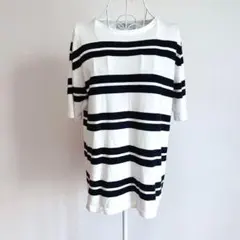 グリーンレーベルリラクシング ボーダー 半袖 チュニック ホワイト ブラック M