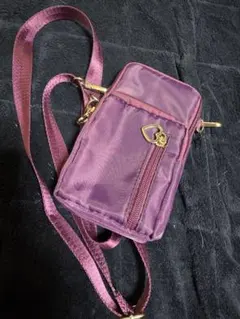 パープル スマホショルダーバッグ ハート型ジッパー