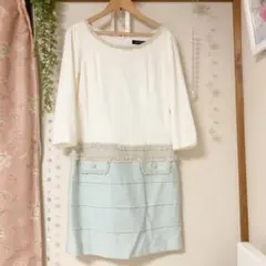 お値下げしました！美品　クイーンズコート　ツイード切り替えワンピース　七分袖