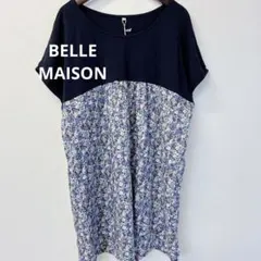 新品タグ付き　ベルメゾン　チュニック　半袖　ネイビー　花柄　綿混　ゆったり　4L