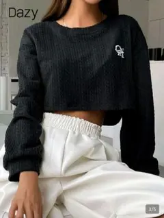 DAZY レター刺繍ドロップショルダークロップTシャツ L