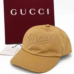 GUCCI ロゴ刺繍 キャップ ベージュ コットンキャップ　ユニセックス
