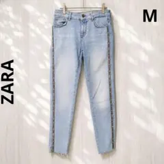 ザラ スキニーデニムパンツ ライトブルー サイドビジュー フリンジ ダメージ加工のサムネイル