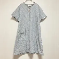 半袖チュニック ストライプ柄 グレー レディース L 綿100％カジュアル 春夏