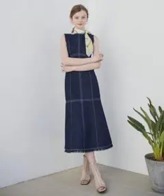 《新品未使用》配色ステッチデニムワンピース