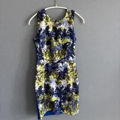 【美品】バッグオープン 花柄ノースリーブミニワンピース ブルー Rose budのサムネイル