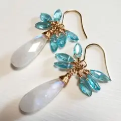 ムーンストーン スカイブルーアパタイト 14kgf ピアス　イヤリング