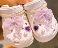 くまクロックス　ジビッツ　パープル　キッズ　サンダル　アクセサリー　ビジュー　夏