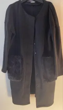 ANAP 黒 ロングカーディガン コートファー付き