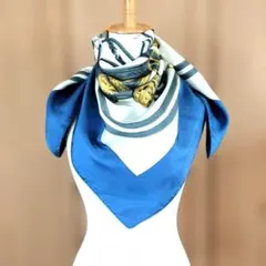エルメススカーフ　カレ90　タグ付き　ブルー　大判スカーフ　馬具　祝祭の装具