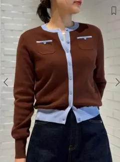 【美品】CABaN コットンカシミヤ バイカラークルーネックカーディガン