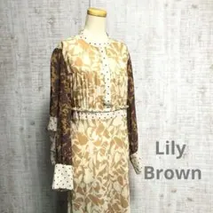 Lily Brown リリーブラウン花柄切替ワンピース シアー ロング丈 秋冬