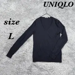 UNIQLO ユニクロ (L) 長袖ニット Ｖネック シンプル ウール100％