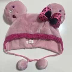 ピンク耳付きフリース帽子