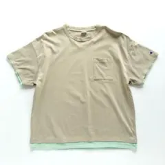 チャンピオン レイヤード ポケットTシャツ ベージュ 【Ｌ】