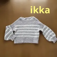 ikka 紫白ストライプ　シャギーニットセーター L サイズ