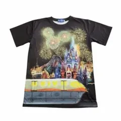 【美品】東京ディズニーリゾート　Tシャツ　Mサイズ　両面プリント　花火　夜景