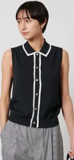 スカラップ　ノースリーブ　ニットベスト ユナイテッドアローズ ブラック