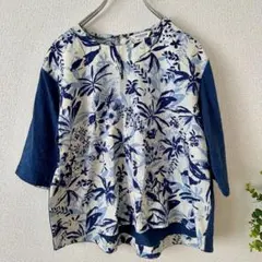 極美品】パラスパレス インディゴ抜染 花柄 コットン ノースリーブ 