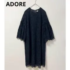 ADORE　ワンピース　レディース　38　総レース　膝丈　黒　ボリューム袖　黒