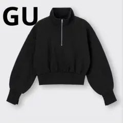 GU ヘビーウェイトスウェットショートハーフジッププルオーバー(長袖) ブラックのサムネイル