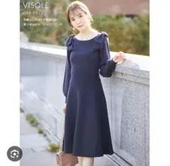 《美品》tocco closet 肩りぼん付き ニットワンピース ネイビー