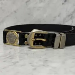 イタリア製 VERSACE 本革 レザーベルト ブラック メデューサ スタッズ