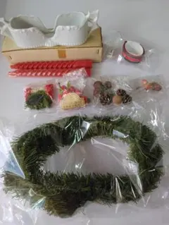 深雪アートフラワー　クリスマスリース 手作りキット 陶器製キャンドルスタンド付のサムネイル