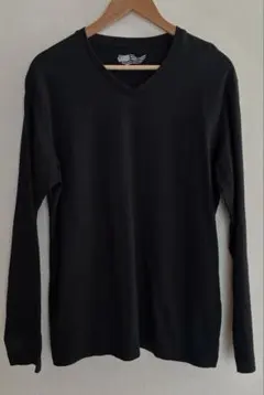 メンズ　Vネック　長袖　カットソー　黒　LL