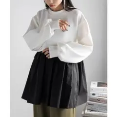 【新品未使用】ペプラム トップス 異素材切り替え カットソー ホワイト×ブラック