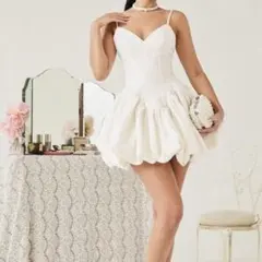 【美品】ホワイトミニドレス パーティー 花嫁 フォトウェディングにも✨清楚 上品