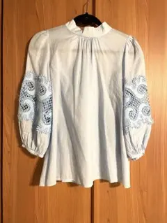 極美品》アヤン ストライプバックフリルシャツ コットン ラミー 