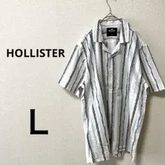 HOLLISTER ホリスター　半袖シャツ　白　Ｌ　ストライプ　カジュアル