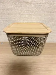 IKEA 小物収納バスケット メタル/ライトグレーブラウン ふた付き
