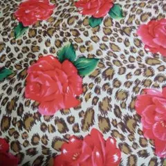レオパード柄 赤いバラ プリント生地　裏ラミネート加工