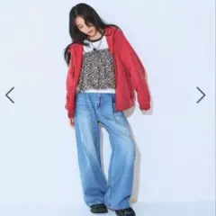 ジーナシス　カラータックデニムワイドパンツ　ブルー系