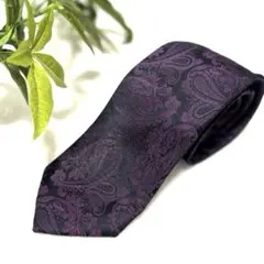 シルク100% 紫色 ペイズリー柄 ネクタイ ビジネス パープル ブラック